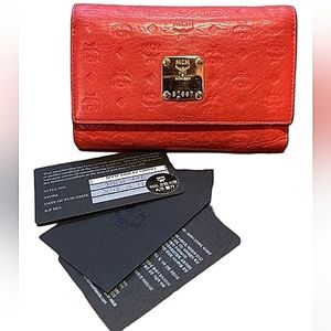MCM AUTHENTIC LEATHER WALLET RUST ORANGE WITH COA  EUC